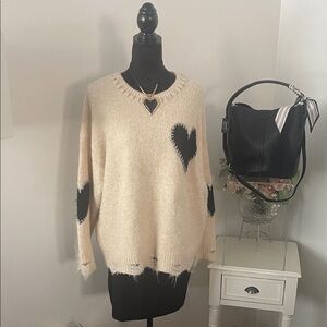 ADORA Cream Sweater with Black Heart Accents